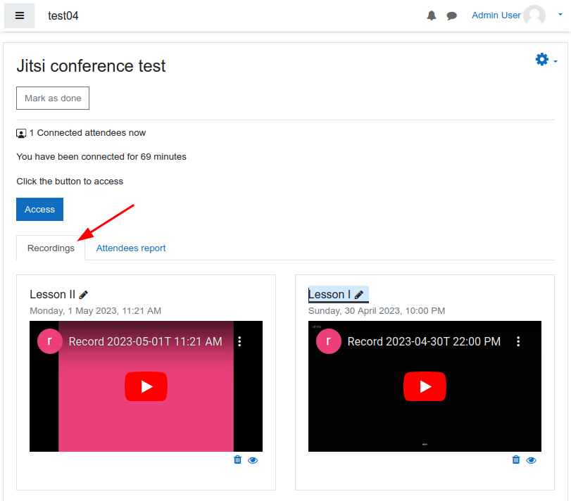 Recordings tab