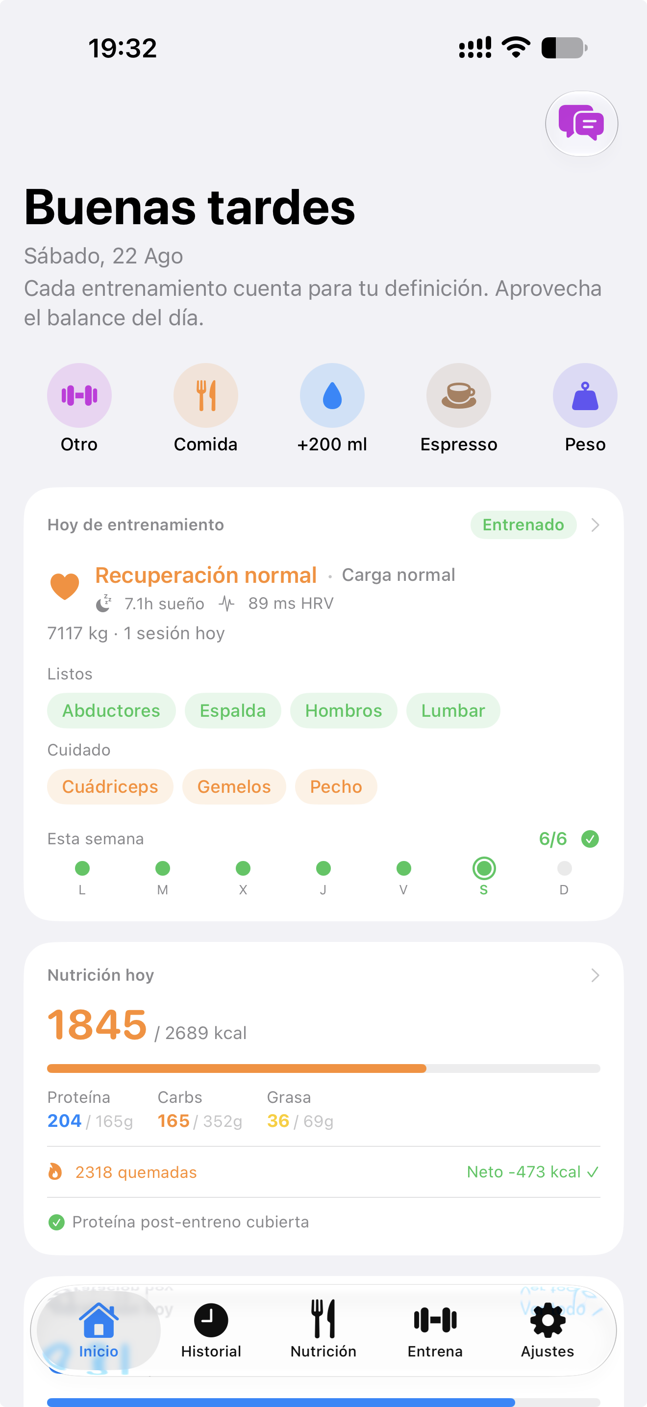 LiftCoach: inicio del día